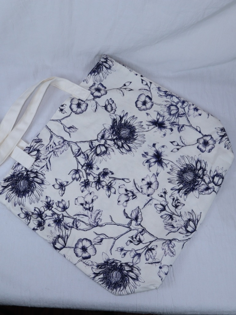 Chico's White and Blue Sunflower Floral Canvas Tote Bag